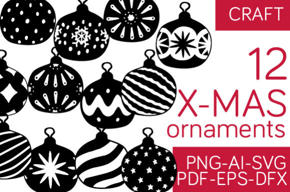 12 Christmas Ornaments Doodles for Crafts and Graphics