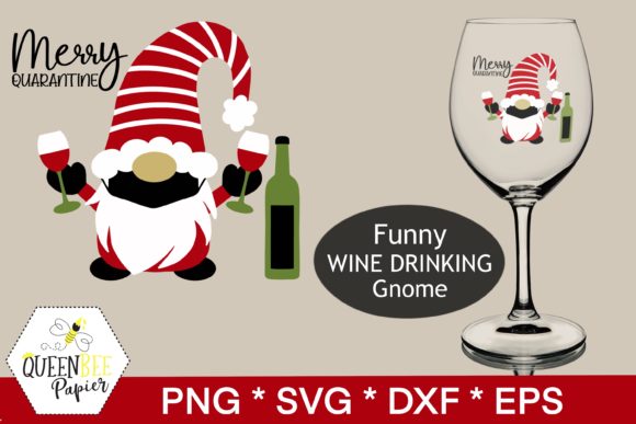 Cute Christmas Gnomes Wine SVG for Crafts & Graphics