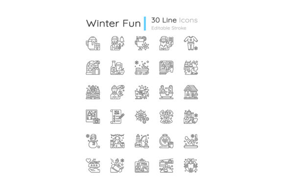 Winter Fun Linear Icons Set: Perfect for Creative Graphics
