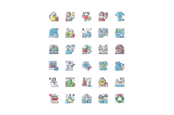 Winter Fun RGB Color Icons Set for Graphics and Icons